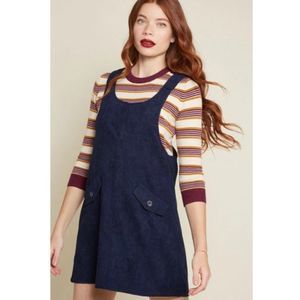 Modcloth Sociable Scholar Corduroy Jumper Dress navy
